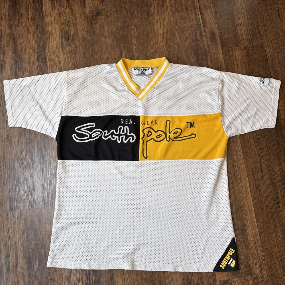 Vintage South Pole Real Gear Men's‎ Jersey Shirt White Yellow 3XL Mesh Net